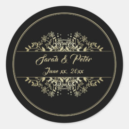 Adesivo Redondo Casamento Dourado e negro legante