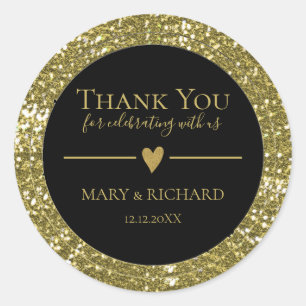 Adesivo Redondo Casamento Dourado E Negro Obrigado