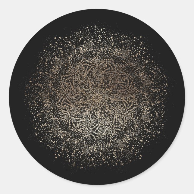 Adesivo Redondo Casamento Dourado e preto desenhado à mão branca (Frente)