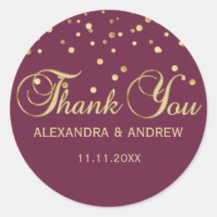 Adesivo Redondo Casamento Dourado Elegante CRANBERRY Obrigado