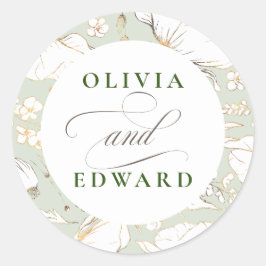 Adesivo Redondo Casamento Dourado Elegante de Flores Selvagens des