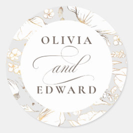 Adesivo Redondo Casamento Dourado Elegante de Flores Selvagens des