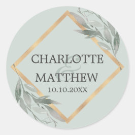 Adesivo Redondo Casamento Dourado Elegante De Folha Botânica Sage