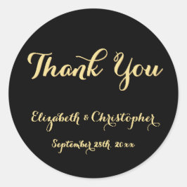 Adesivo Redondo Casamento Dourado Elegante De Manuscritos Pretos O