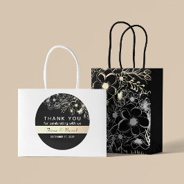 Adesivo Redondo Casamento Dourado Elegante de Preto e Branco Obrig