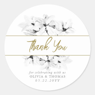 Adesivo Redondo Casamento Dourado Elegante Na moda Magnolias Obrig