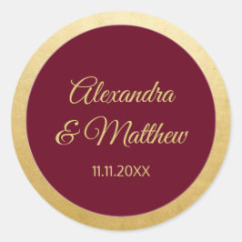 Adesivo Redondo Casamento Dourado Elegante Personalizado Burgundy