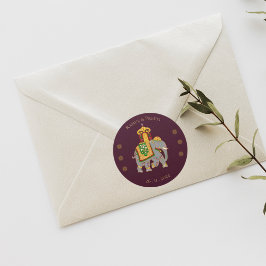 Adesivo Redondo Casamento Dourado Elegante Vermelho Mandala Indian