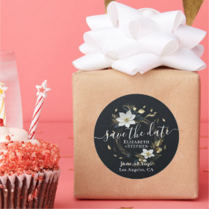 Adesivo Redondo Casamento Dourado Floral Branco Salva A Data