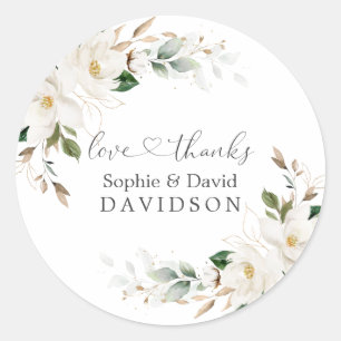 Adesivo Redondo Casamento Dourado Floral da Magnólia Branca Elega