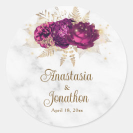 Adesivo Redondo Casamento Dourado Floral Elegante Fuchsia Rosa