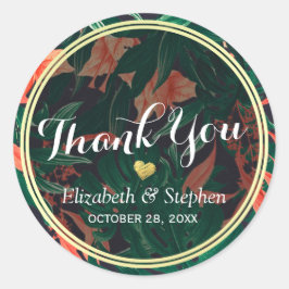 Adesivo Redondo Casamento Dourado Floral Tropical Obrigado A Favor