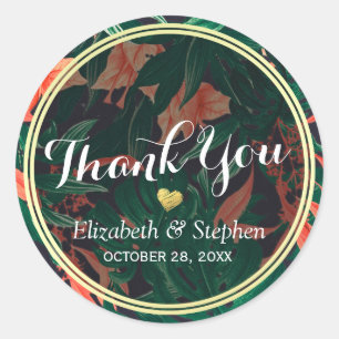Adesivo Redondo Casamento Dourado Floral Tropical Obrigado A Favor