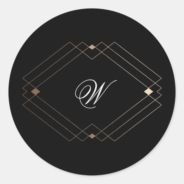 Adesivo Redondo Casamento Dourado Geométrico Simples Preto Moderno (Frente)