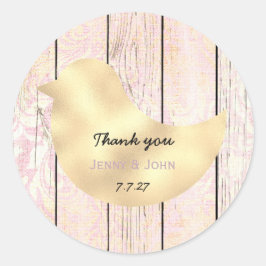 Adesivo Redondo Casamento Dourado Rosa Rustic Shabby Muito obrigad