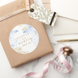 Adesivo Redondo Casamento Dourado, russo e elegante Florais Rosa