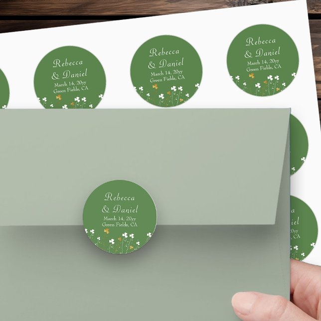 Adesivo Redondo Casamento Dourado Shamrock Wildflower (Green wedding stickers from my Shamrock Wildflower wedding collection)