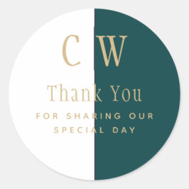 Adesivo Redondo Casamento Dourado Verde de Peacock Teal Favor Dift