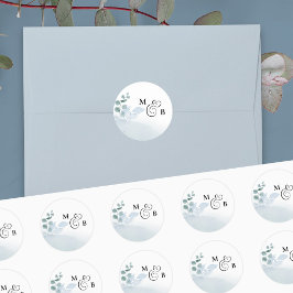 Adesivo Redondo Casamento Dusty Eucalyptus Elegante Monogrammed