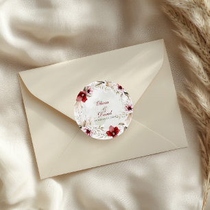 Adesivo Redondo Casamento Elegância de Inverno Borgonha