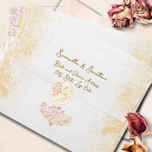 Adesivo Redondo Casamento Elegante Barroco Dourado Champagne