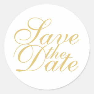 Adesivo Redondo Casamento Elegante branco e Dourado Guarde a Data
