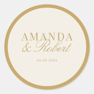 Adesivo Redondo Casamento Elegante Clássico em Marfim e Dourado