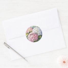 Adesivo Redondo Casamento Elegante com Hortênsias em Aquarela