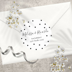 Adesivo Redondo Casamento Elegante com Pontos Pretos e Brancos