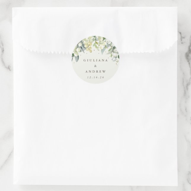 Adesivo Redondo Casamento Elegante Cream Snowberry+Eucalyptus (Bolsa)