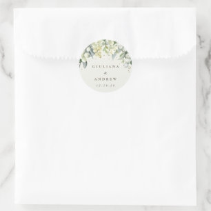 Adesivo Redondo Casamento Elegante Creme Snowberry+Eucalipto