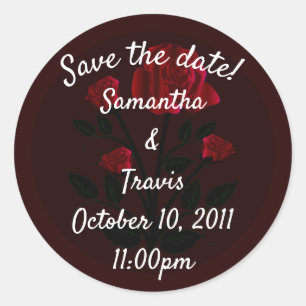 Adesivo Redondo Casamento Elegante Da Rosa vermelha Burgundy Salva