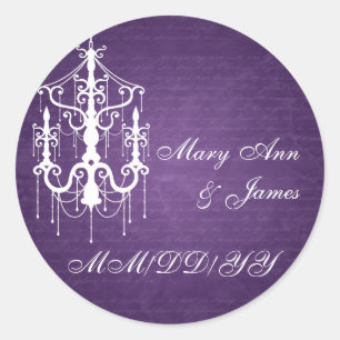 Adesivo Redondo Casamento elegante Data Chandelier Purple