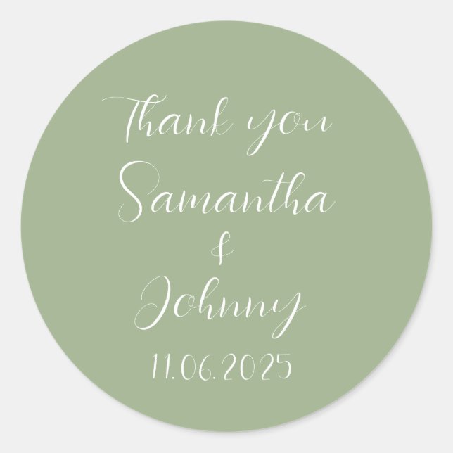 Adesivo Redondo Casamento Elegante de Casais da Caligrafia Verde (Frente)