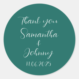 Adesivo Redondo Casamento Elegante de Casais de Caligrafia Verde E