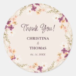Adesivo Redondo Casamento Elegante de Champagne Boho Wildflower