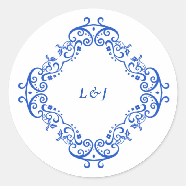 Adesivo Redondo Casamento elegante de chinoiserie azul (Frente)