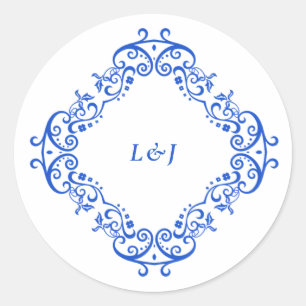 Adesivo Redondo Casamento elegante de chinoiserie azul