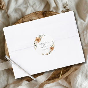 Adesivo Redondo Casamento Elegante de Cobre e Botânica Terrosa