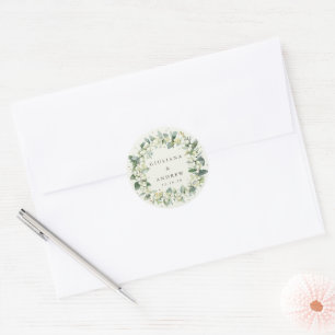 Adesivo Redondo Casamento Elegante de Cream Snowberry+Eucalyptus W