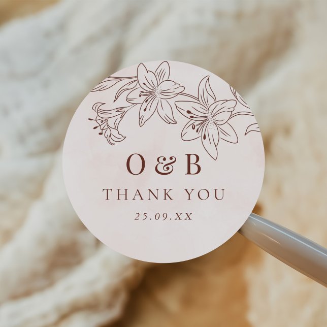 Adesivo Redondo Casamento Elegante de Desenho Floral Moderno Minim (Criador carregado)