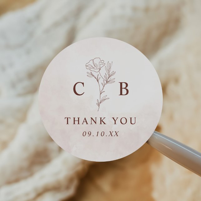 Adesivo Redondo Casamento Elegante de Desenho Floral Moderno Minim (Criador carregado)