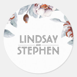 Adesivo Redondo Casamento Elegante De Flores De Água Púrpura