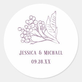 Adesivo Redondo Casamento Elegante De Folha Delicada De Plum Roxo