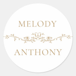Adesivo Redondo Casamento Elegante de Fronteira Floral Dourada