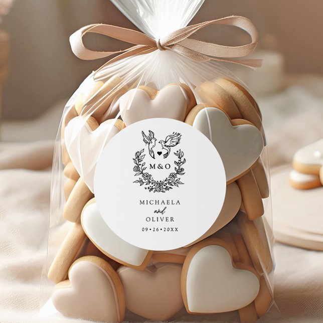 Adesivo Redondo Casamento Elegante De Manuscritos Botânicos Minima (Criador carregado)