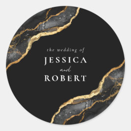 Adesivo Redondo Casamento Elegante de Marble Agate Dourado Negro