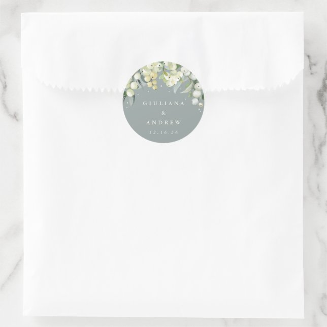 Adesivo Redondo Casamento Elegante de Morango Verde+Eucalyptus (Bolsa)