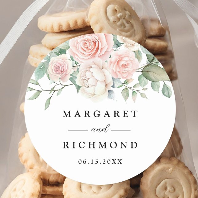 Adesivo Redondo Casamento Elegante de Rosas Rosa Escamosas (Criador carregado)