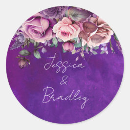 Adesivo Redondo Casamento elegante de rosas rosa púrpura
